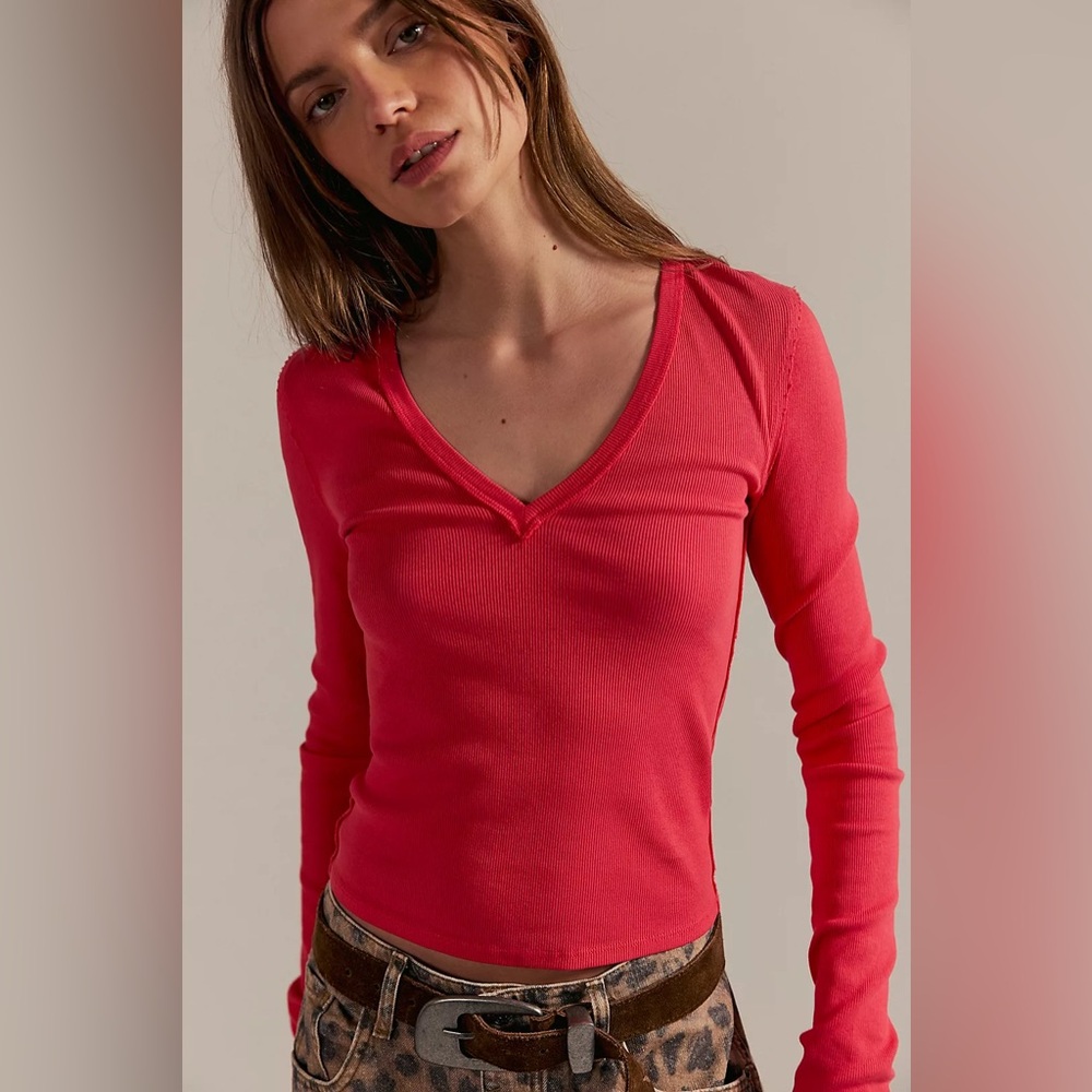 Free People We The Free Neria Long Sleeve Top in Tart Berry